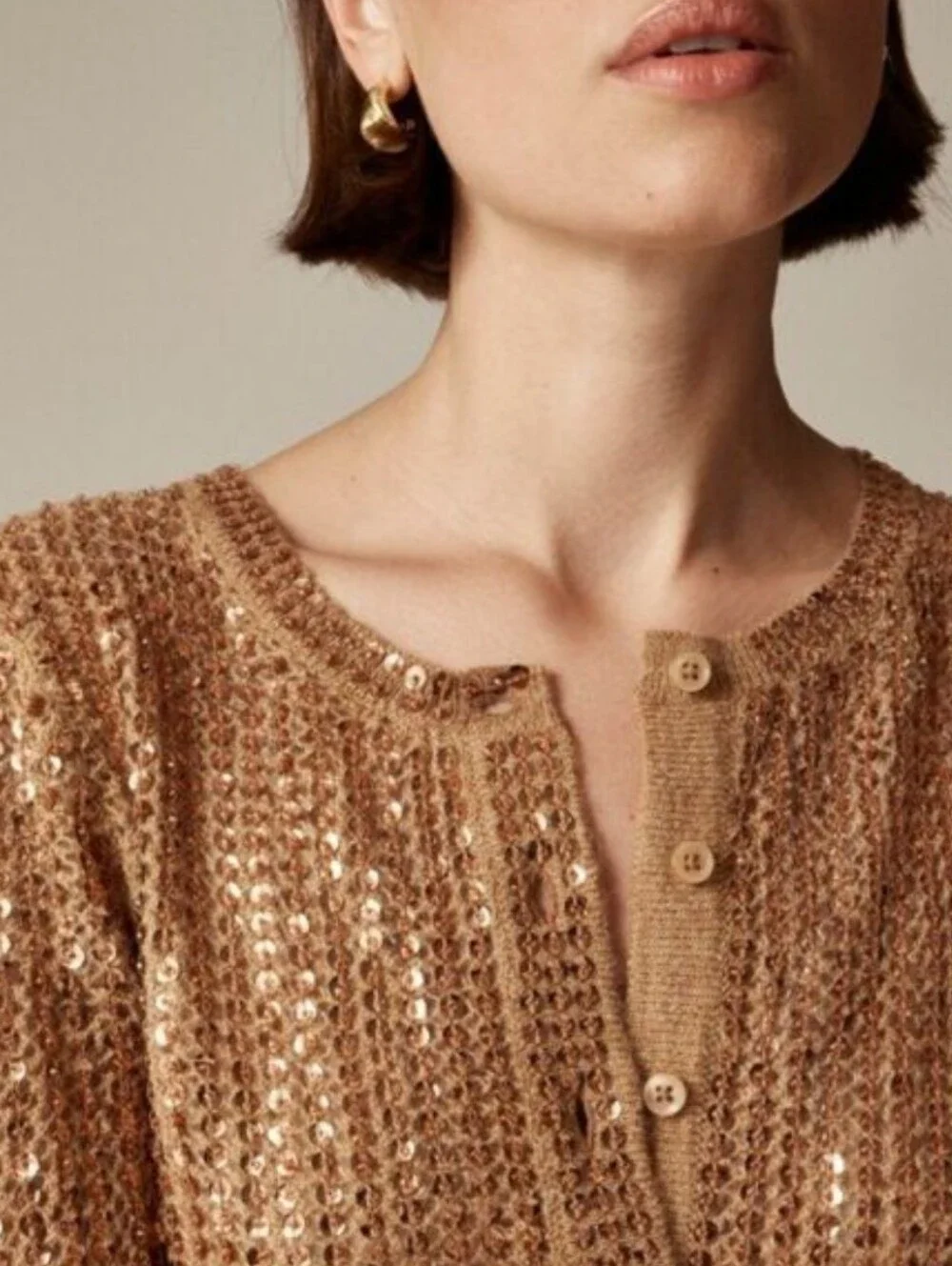 J. Crew Collection Sweater Sequin Pointelle Knit Cardigan Alpaca Blend